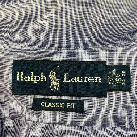 Ralph Lauren Shirt Men 15.5 Shark Blue Crosshatch Cotton Classic Fit Button Down - Picture 5 of 10